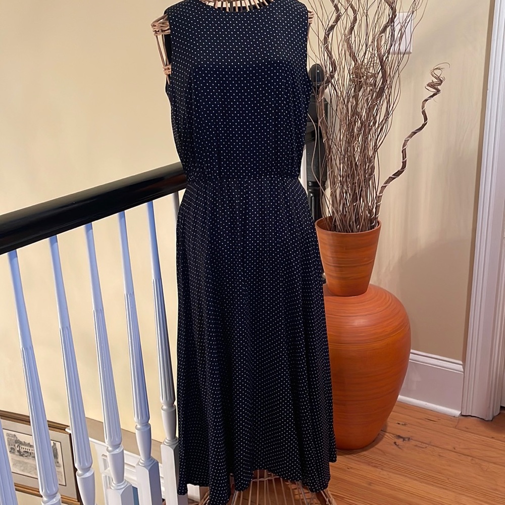 Brooks Brothers Black Polka Dot Sleeveless Midi Dress